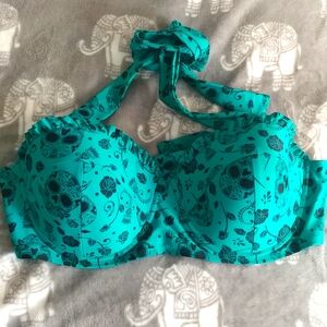 Midnight Hour Bikini Top XL & Bottom M Teal Sugar Skulls & Flowers Hot Topic
